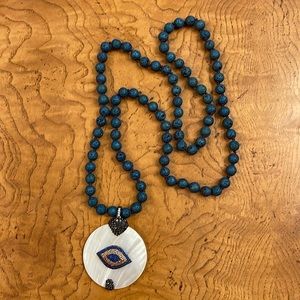 NWOT Gemstone necklace with shell evil eye rhinestone pendant